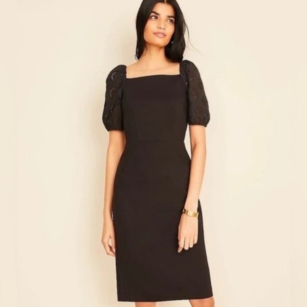 NEW Ann Taylor Eyelet Mixed Media Square Neck Sheath Dress Size 10T